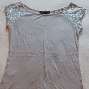 Sequin cap-sleeve dove gray top/t-shirt (NWOT)